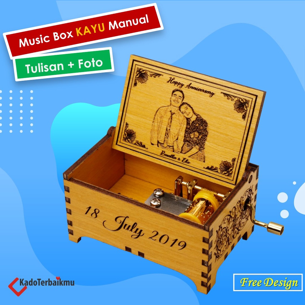 Musik Box Kayu Besar Manual - Kotak Musik Mesin Manual