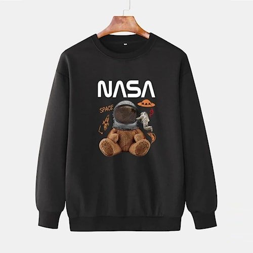 Crewneck Crewnek Creuneck Sweater Switer Motif Gambar Astronot Nasa Boneka Beruang Tedy Beard Simpel