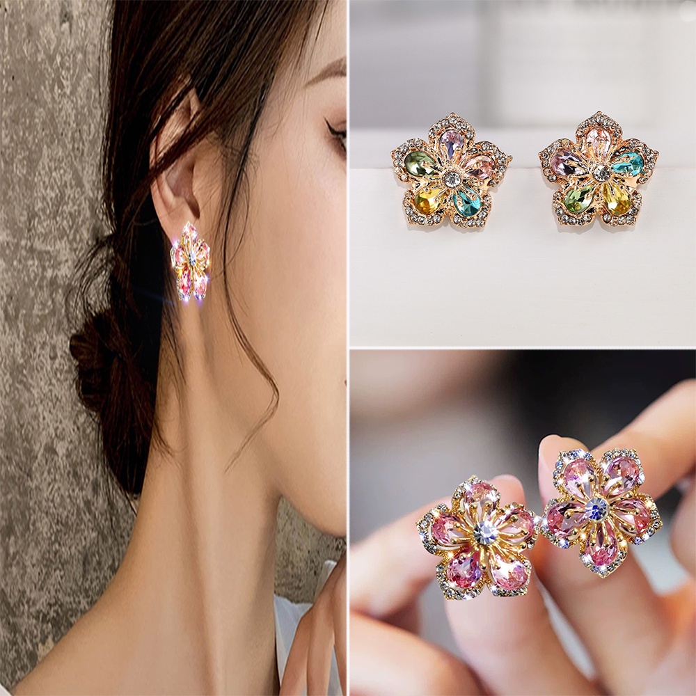 Anting Tusuk Sterling Silver 925 Desain Bunga Hias Zircon Untuk Wanita