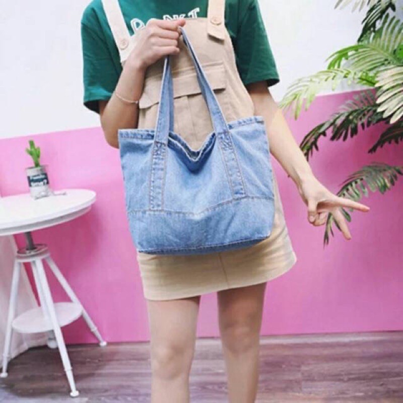 Handbag Denim Bag Tote Tas Jeans Jinjing Wanita Canvas Cotton Kecil Main Kuliah Korea