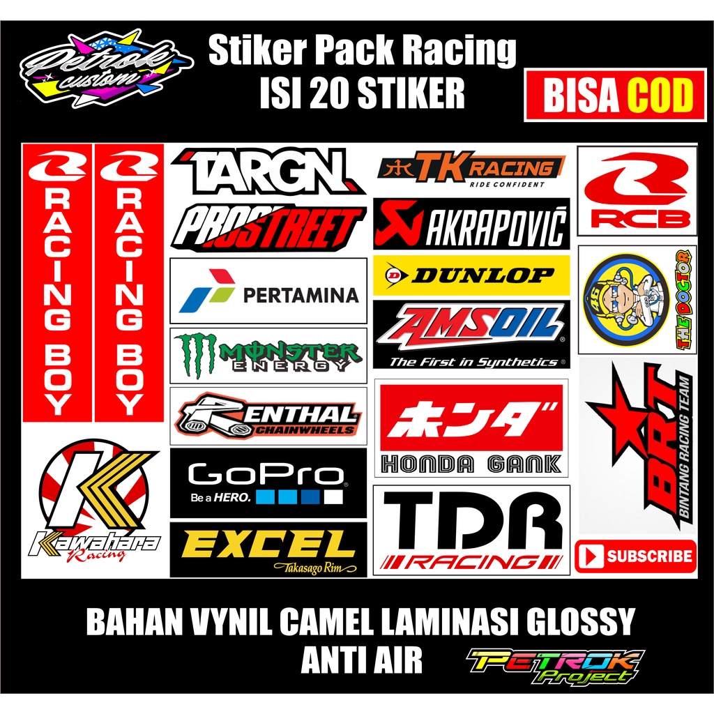 Stiker Racing 1 pack isi 20 Stiker Sponsor Stiker Helm Stiker Motor Sticker Motor