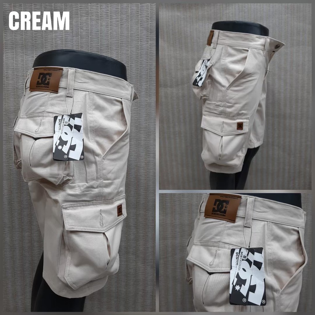 Celana Cargo Pendek Loreng Cream Mocca Hitam Pria