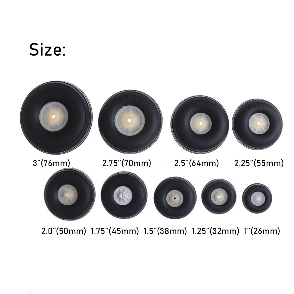 WONDERFUL 1pair Wholesale RC Airplane Replacement Accessories Plane Toy Parts Tail Wheel 1&quot; - 3&quot;Inch Rubber PU Black Hot Sale Plastic Hub