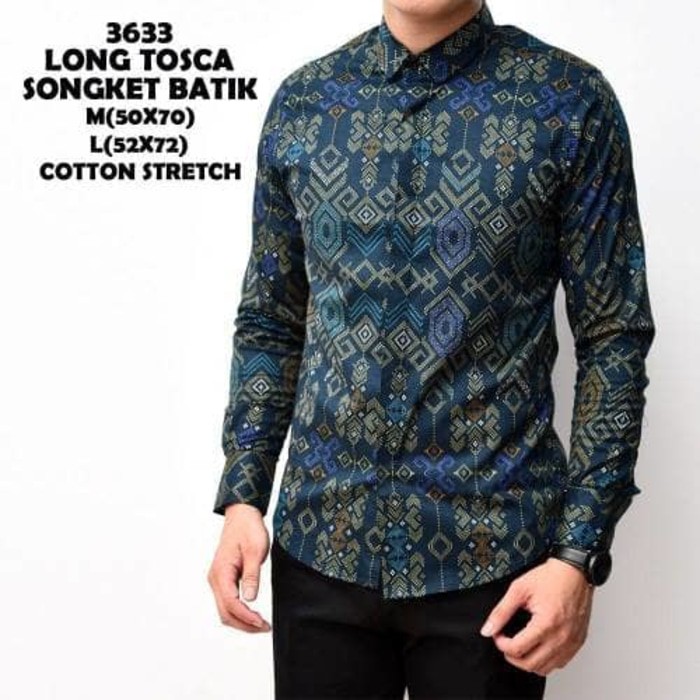 Risna Batik HRB026 kenongo kemeja hem pendek padi pekalongan M L XL KEREN bati pria wajik biru tosca