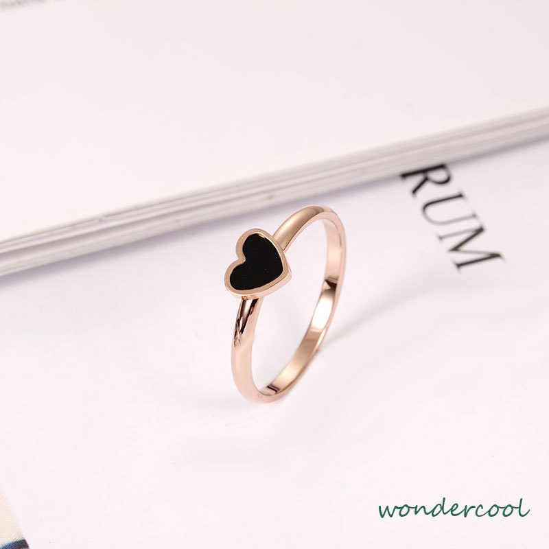 Korean Cinta Hati Cincin Titanium Lapisan Emas Model  Rose Gold-Won