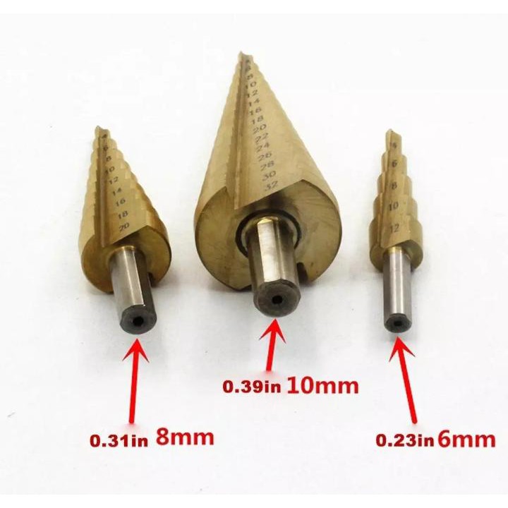 Mata Bor Pagoda Set 3 Pc 4-12 4-20 4-32 / Step Steel Cone Drill Bits