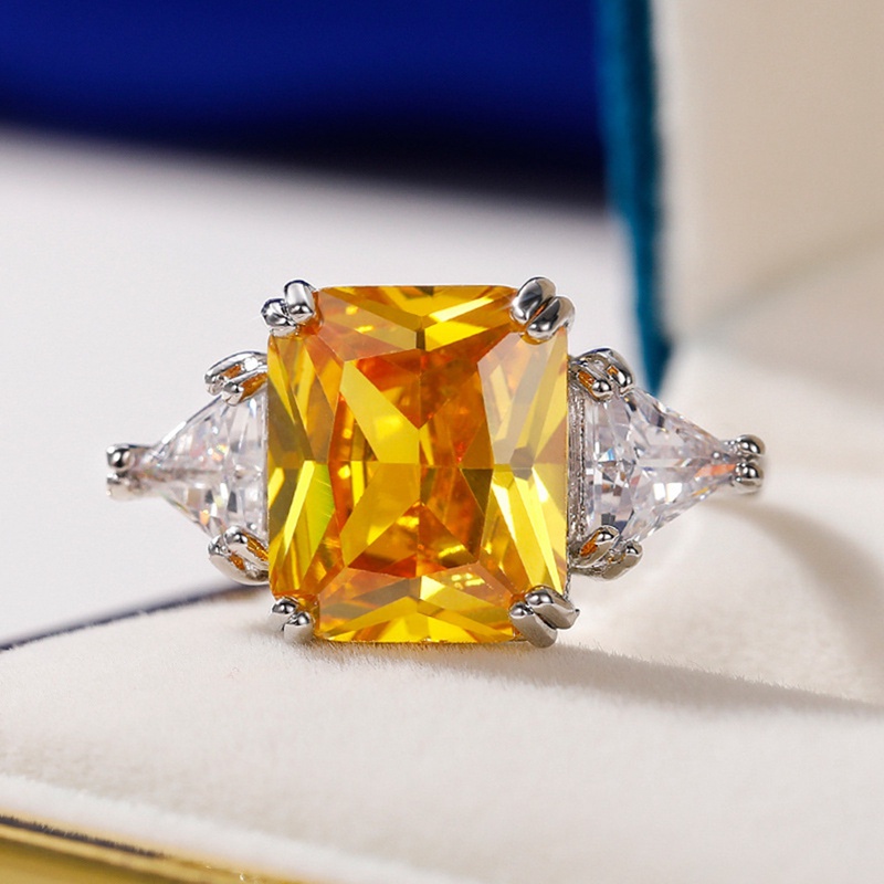 Fancyqube Cincin Bentuk Geometri Warna Silver Hias Cubic Zirconia Kuning Untuk Wanita