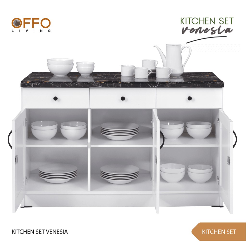 Offo Living - Kitchen Set Lemari Dapur Rak 3 Pintu Body Putih - 014110 VENESIA