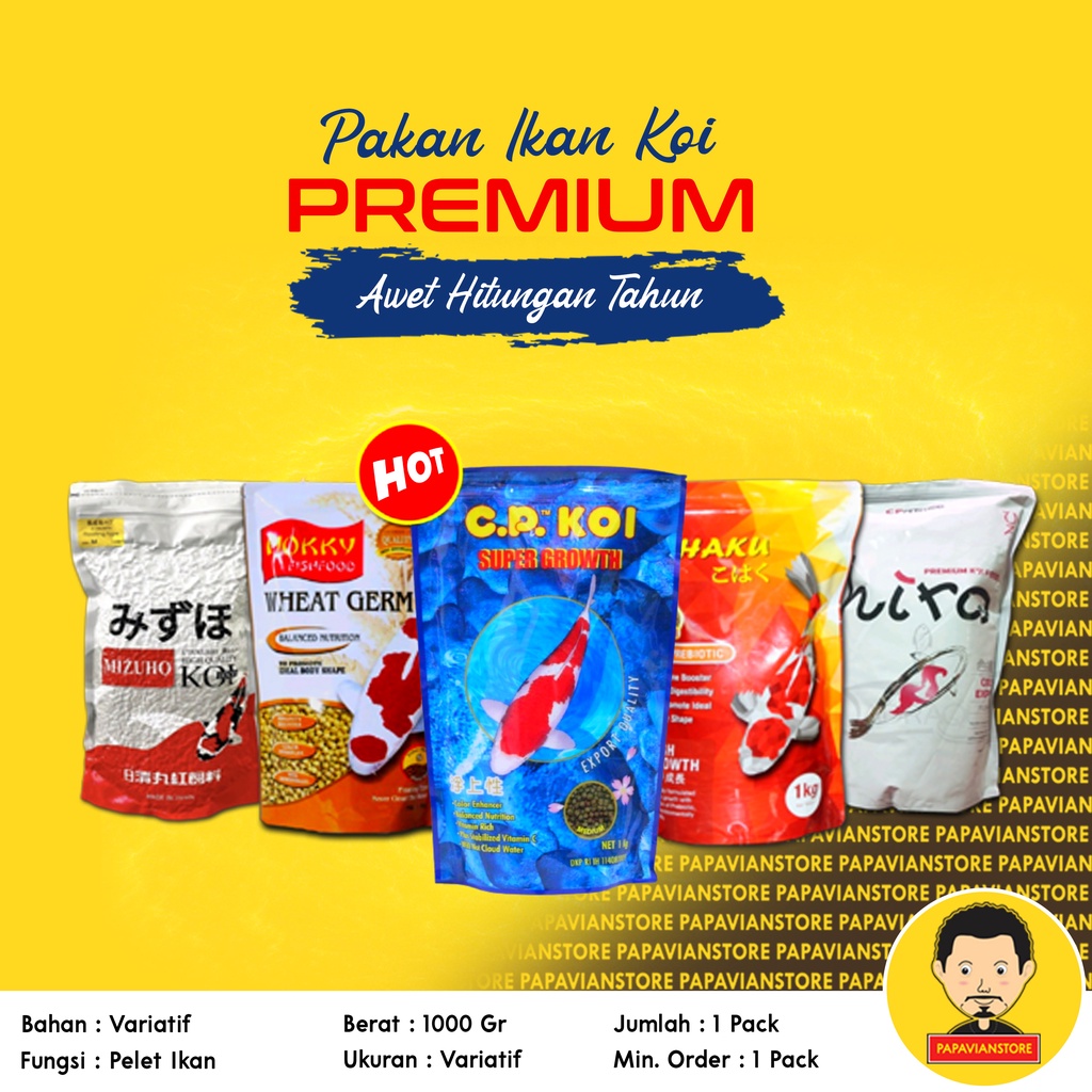 Pakan Ikan Koi Premium Makanan Penumbuh Pembesar Pembentuk Pertajam Warna 1 Kg Size S Kecil M Sedang L Large 3mm 5mm 8mm Penumbuh Pemutih Pertajam Warna Original Pack P028