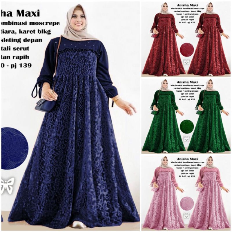 ELDE 5 - Anisha Maxi GAMIS Brukat JUMBO Dress L - XL - 3XL - 5XL moscrepe + brukat variasi mutiara busui