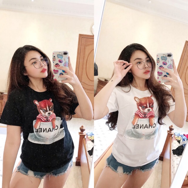 Kaos katun lucu wanita  atasan  baju  wanita  CHANEL   Kaos katun lucu wanita  atasan  baju  wanita  CHANEL