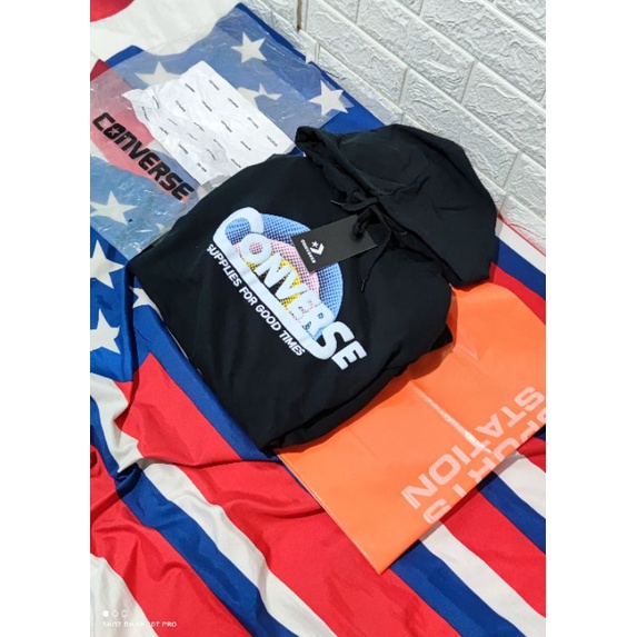 HOODIE CONVERSE CLASSIC SCRIPT PULL OVER BLACK ORIGINAL PT MAP