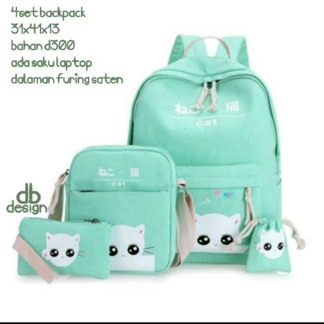 Tas ransel 4in1 motif kepala kucing / fashion backpack / kucing ngintip