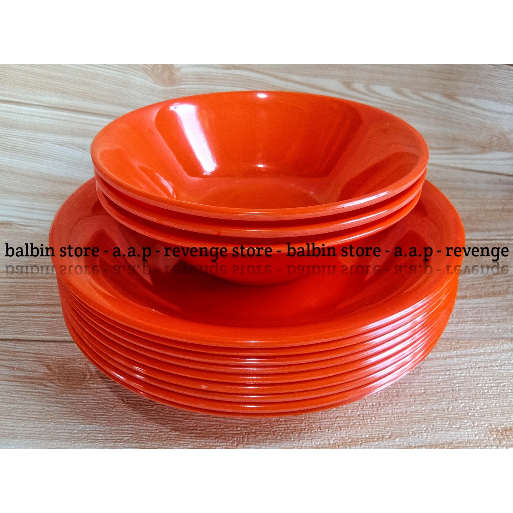 satu set isi 1 piring makan uk.9.inch &amp; 1 mangkuk mie bulat uk.6.inc | piring melamin dan mangkuk melamin berkualitas tinggi - melamine ware food grade