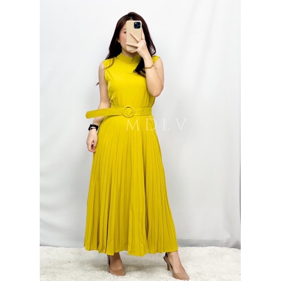 MDLV ~ 9093# Merceda Halter Neck Pleated Maxi Dress Maxi Long Dress Fashion Import