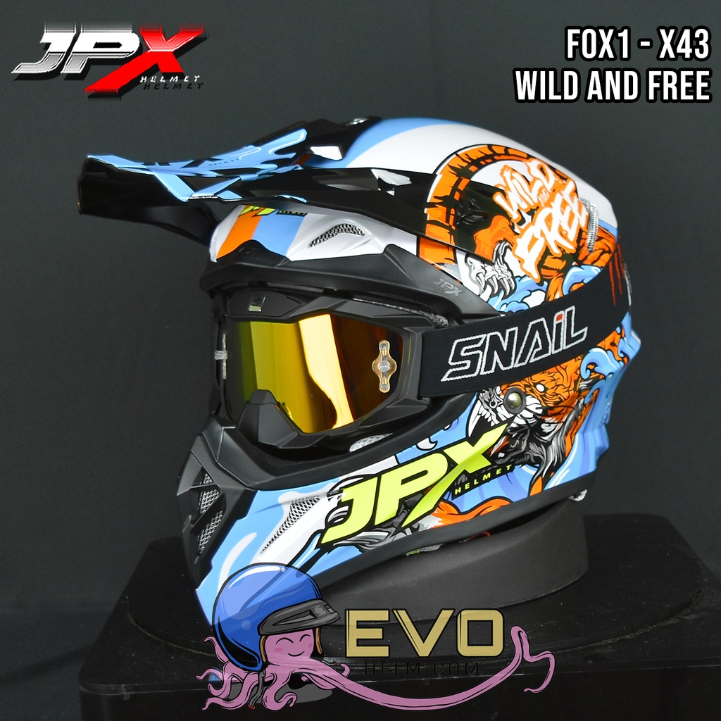 HELM JPX X43 WHITE CROSS_FOX1 + GOOGLE SNAIL ORI - (ONGKIR 2 KG) HELM JPX X43 WILD AND FREE HELM CROSS