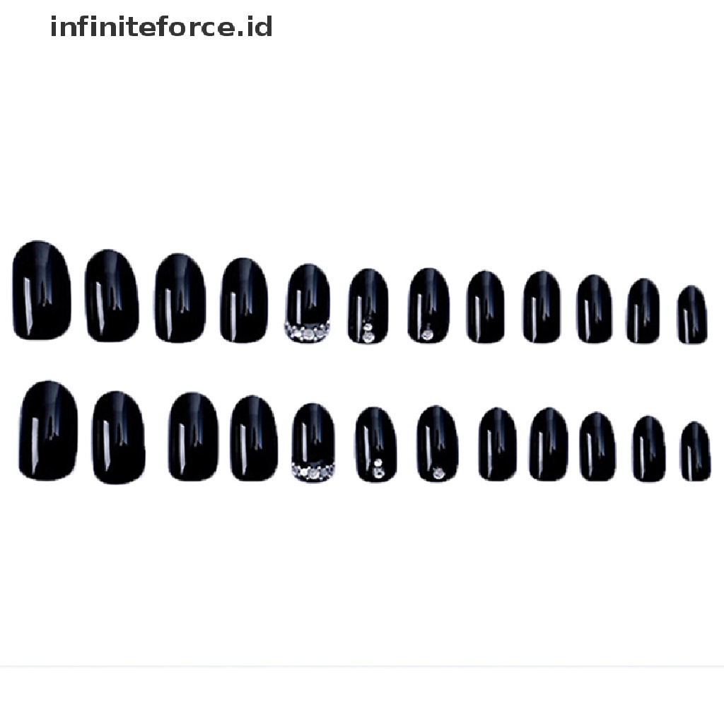 (infiniteforce.id) 24pcs / Set Kuku Palsu Full Cover Aksen Manik-Manik Silver Untuk Nail Art