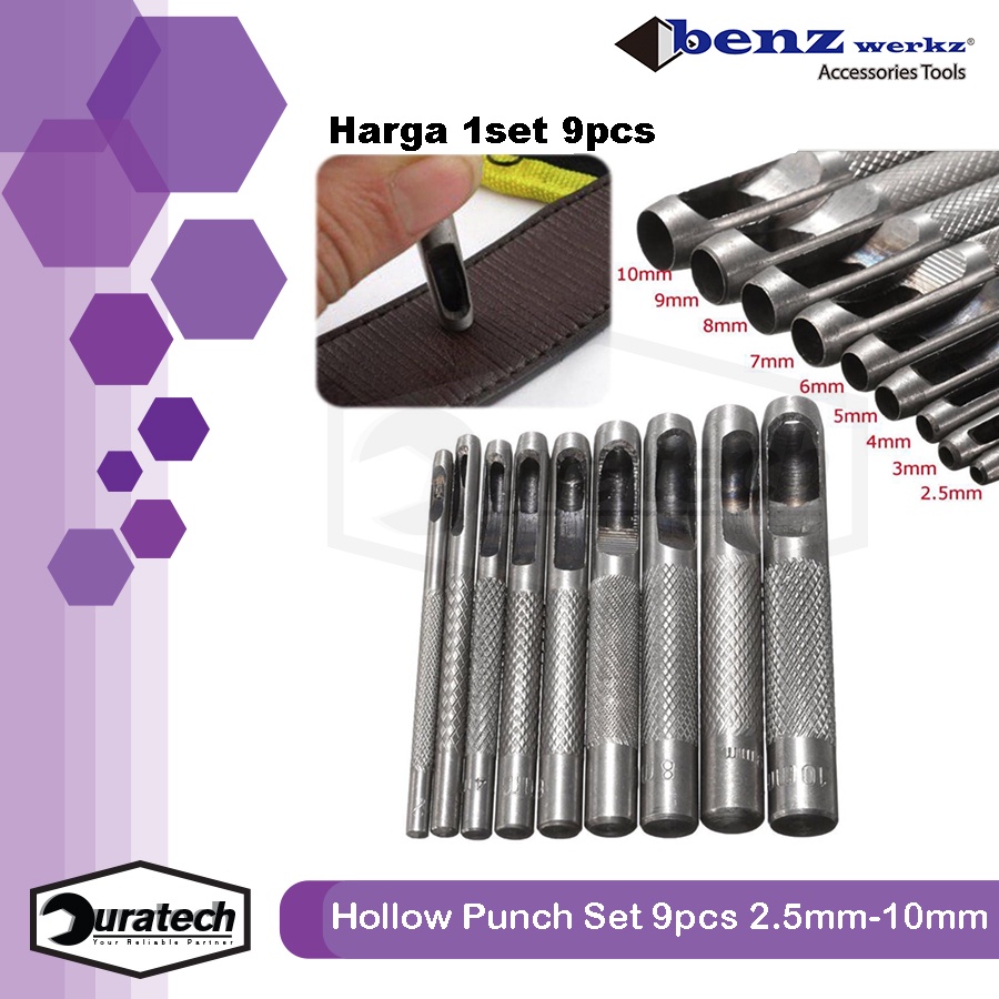 

Promo Hollow Punch Sets 9Pcs / Betel Plong Set / Pembolong Plat Manual Pukul Benz Werkz