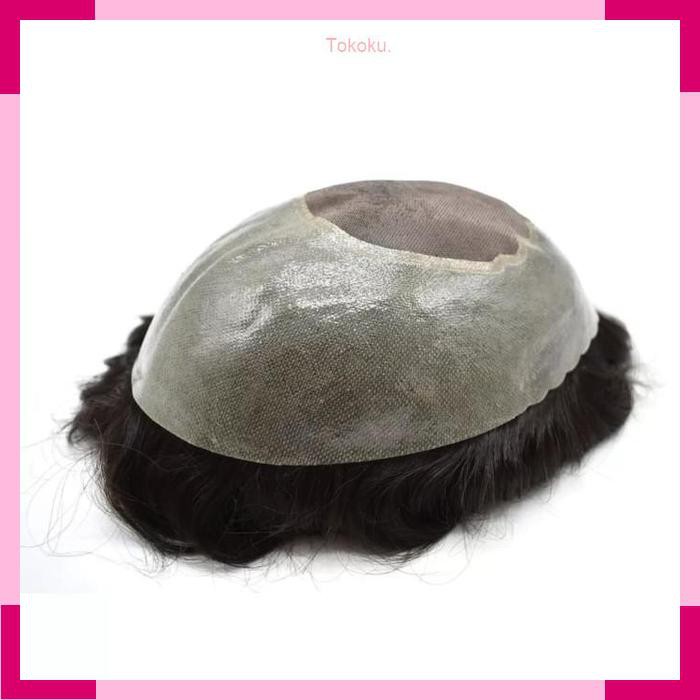 Toupee Pria Wig Laki Laki Rambut Palsu Asli Manusia