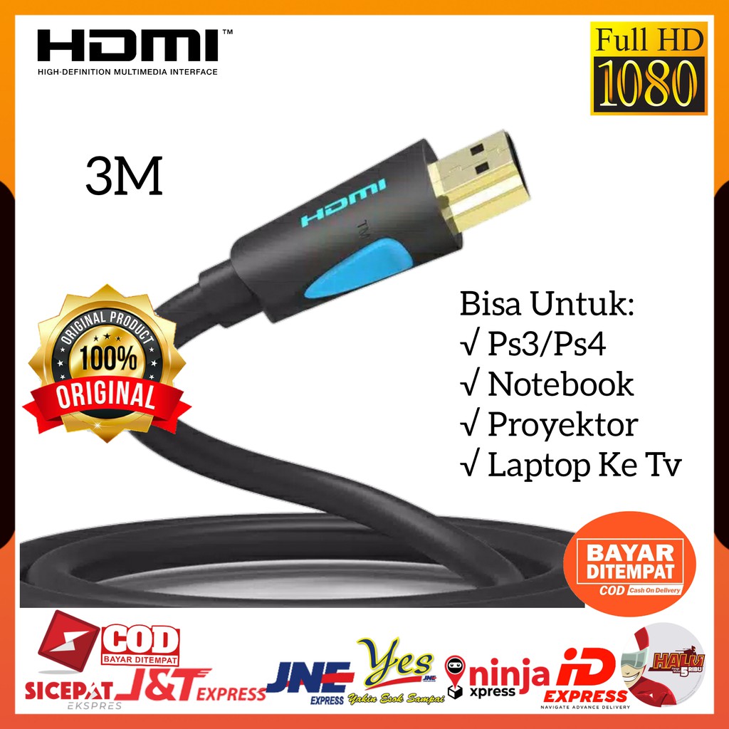 (COD) VENTION M02 KABEL HDMI TO HDMI KE HDMI V2.0 ULTRA HD 4K UNTUK KE LAPTOP PS3 TV PROYEKTOR 3M