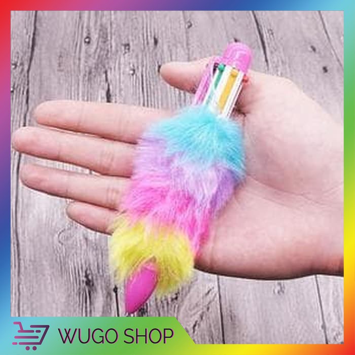 

Furry Pom Pom Pulpen Unicorn Rainbow Bulu Pen Lucu Unik Souvenir Ultah