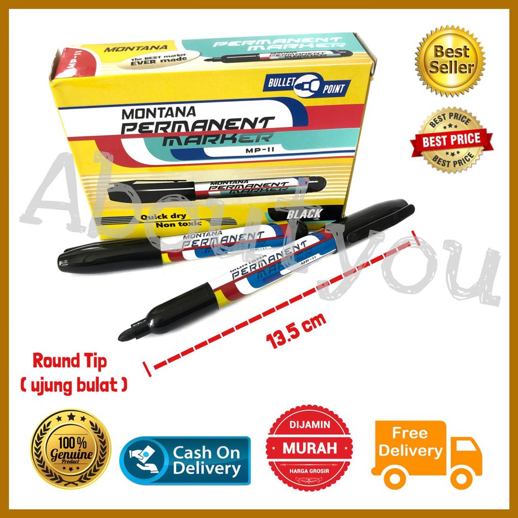 

MURAH Spidol Marker PERMANEN HITAM Round Tip Besar TIDAK bisa dihapus