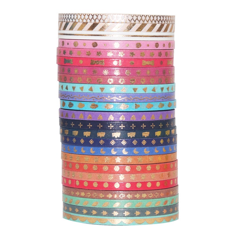 24Pcs/Set Foiling Slim Washi Masking Tape Set Foil Paper Masking Tape Diy Scrapbooking Decoration Sticker