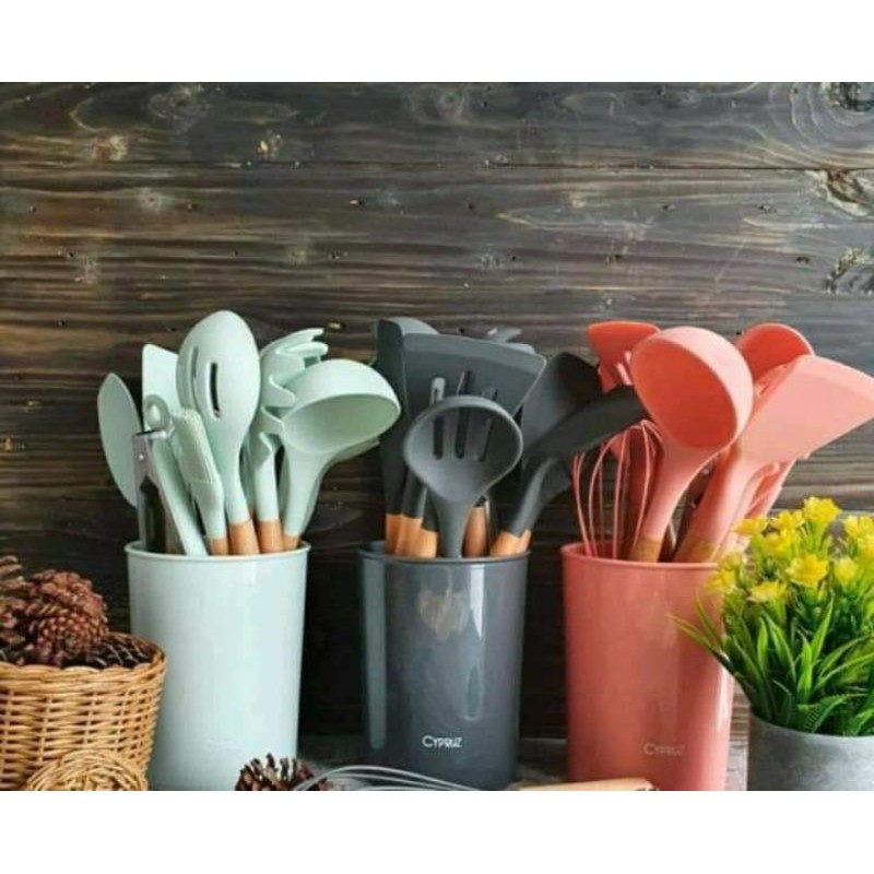 Spatula Cypruz Kitchen Utensils set of 12 | Spatula Silikon Spatula Silicone