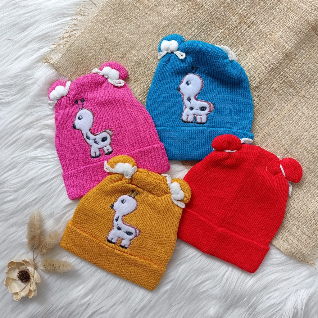 Topi kupluk ciput bayi 0-6 bulan motif giraffe