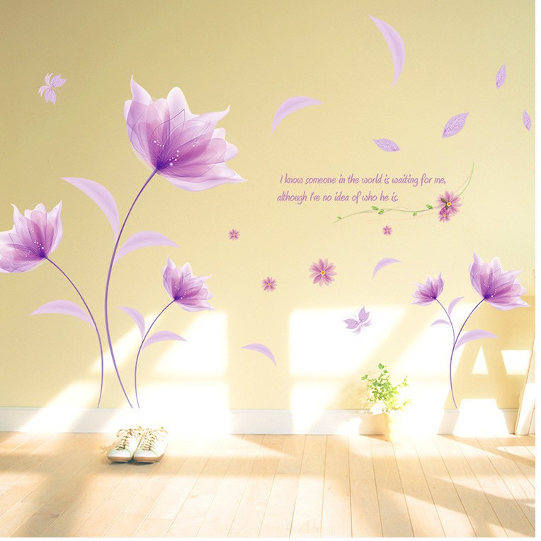 RELIZA WALL STICKER BUNGA UNGU BIRU FLOWER PURPLE STIKER DINDING XL8190