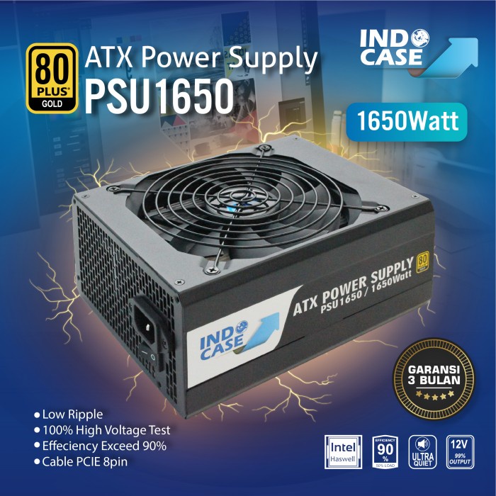 Indocase PSU ATX 1650W Pure 80+ Gold GPU QWERTY Mining Miner Crypto