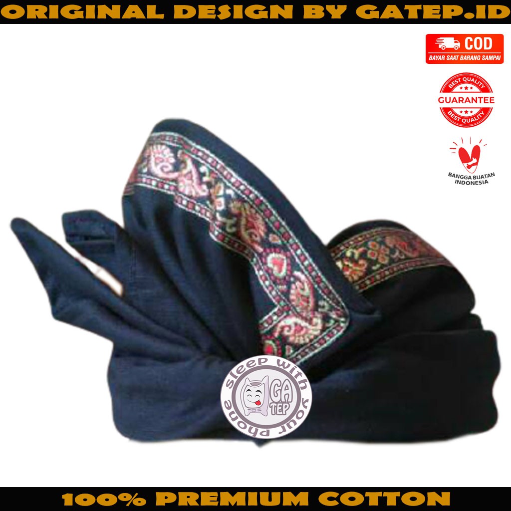Udeng Bali Hitam Polos Tepi Flower Setengah Jadi / Ikat Kepala Bali / Topi Bali / Blangkon Bali