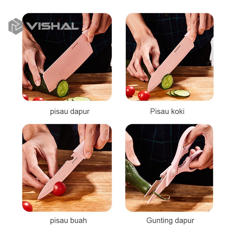 VISHAL 6 in 1 Kitchen Knife Set / Talenan Pisau Tatakan Pengupas Gunting Dapur Set ​VS-1814