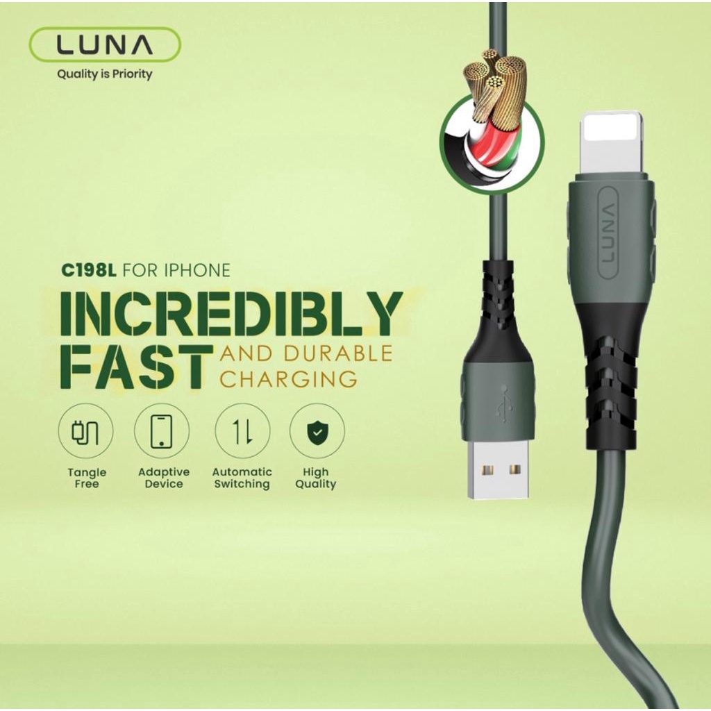 Kabel Data Type C / Lightning / Micro USB - QC 2,4A Fast Charge Fibre LUNA