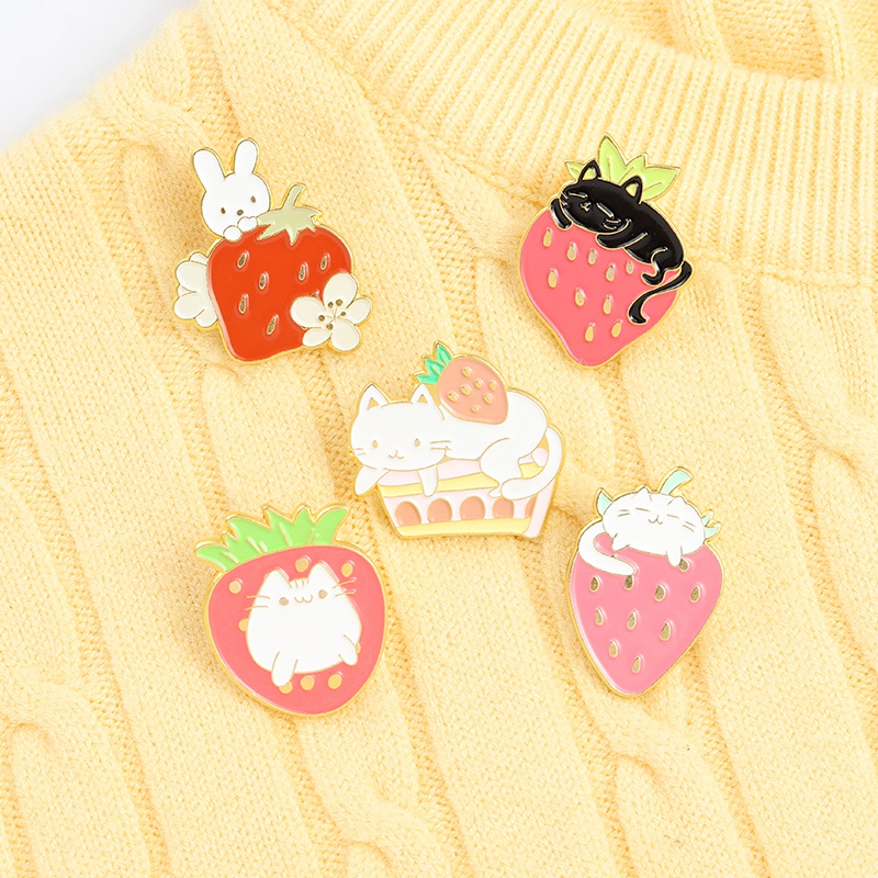 Bros Pin Desain Kartun Buah Strawberry Kucing Kelinci Untuk Hadiah Teman