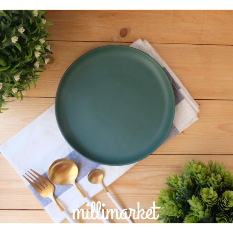 Round Plate - PINKU diameter 20 cm / piring keramik warna pink/korean nordic plate-GREEN SACRAMENTO
