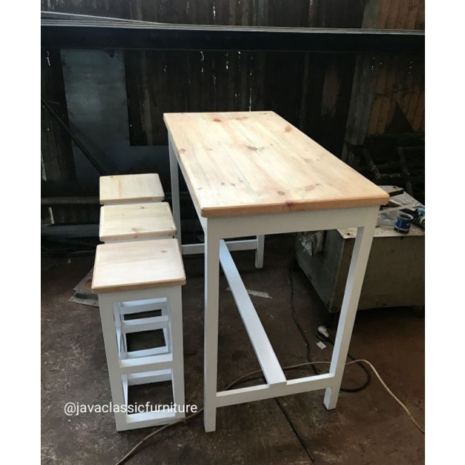 KURSI BAR,MEJA CAFE,KITCHEN SET,BANGKU RETRO,MEJA MAKAN MINIMALIS BAHAN KAYU MAHONI-1