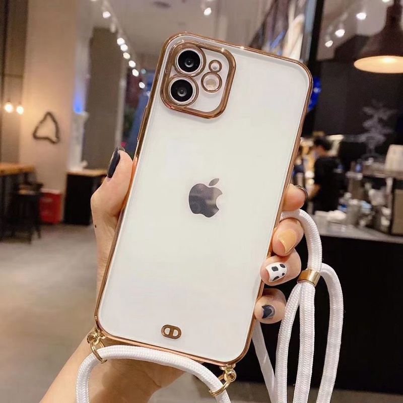 【Lanyard case iphone】TPU two-color casing iphone for iphone 12 pro max 12mini 11pro max electroplating anti-drop all-inclusive soft case iphone