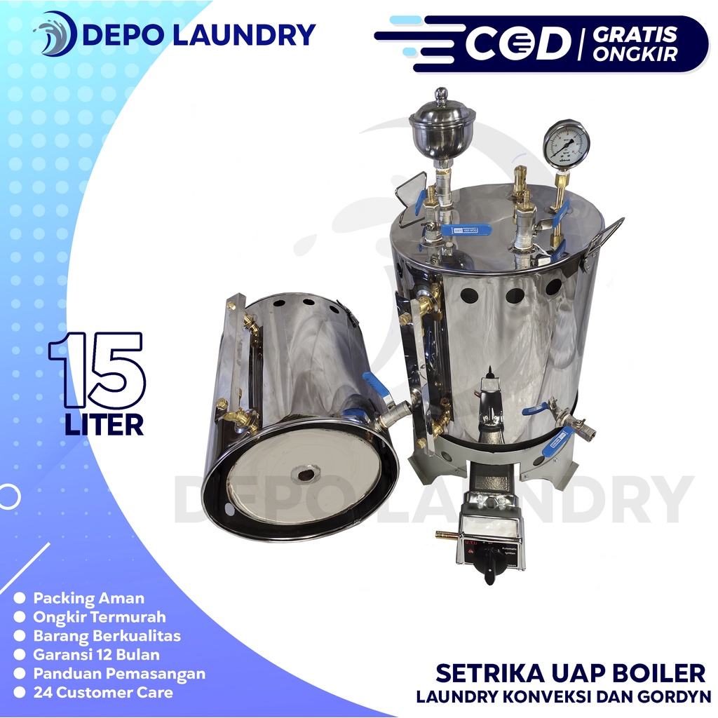 FREE ONGKIR Boiler Setrika Uap  gas 15 ltr Stainless