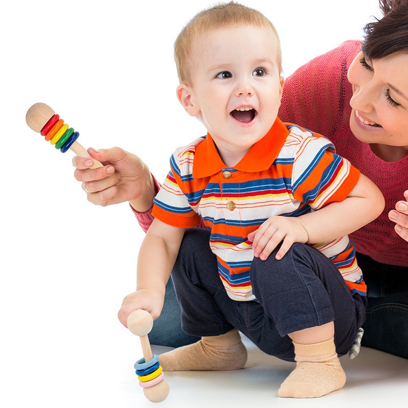 WOODEN RING RATTLE | Mainan rattle kayu stick sensori | mainan montessori edukasi anak