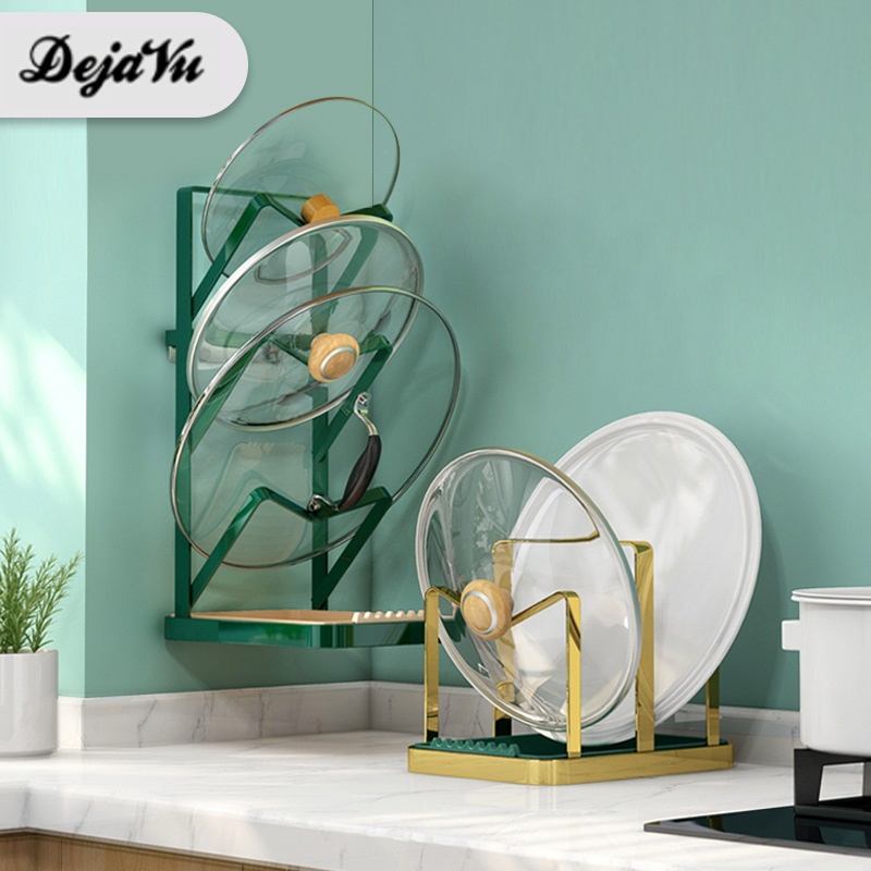 Dejavu Rak Tutup Panci Susun Gantung Rak Dapur Stainless Steel Minimalis Holder Organizer Tutup Waja