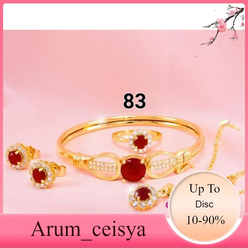 Satu Set Perhiasan Wanita Permata Merah emas 24k