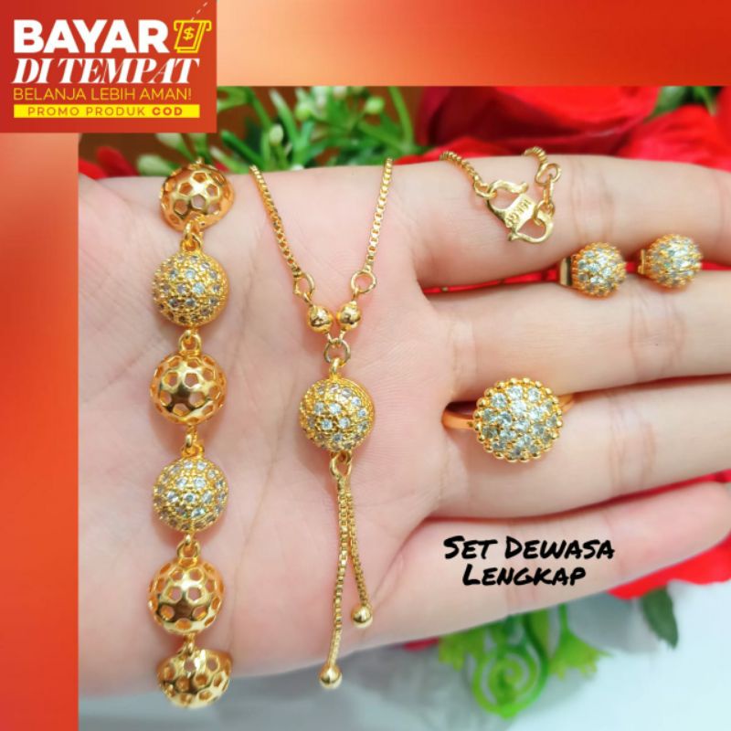 Set Dewasa Bola full zircon elegan lapis emas18k anti karat