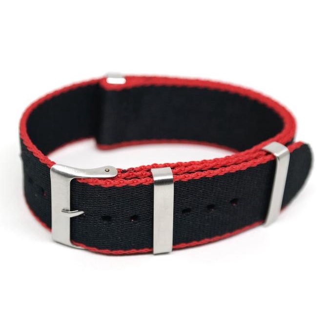 Tali Jam Tangan Nato Herringbone Weave Strap 22Mm Hw Black Red Edge Terbaru