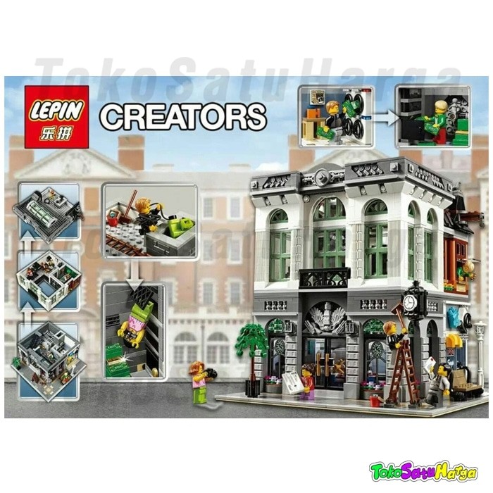 Brick Lepin 15001 City Street Creator Modular Brick Bank - Good QC