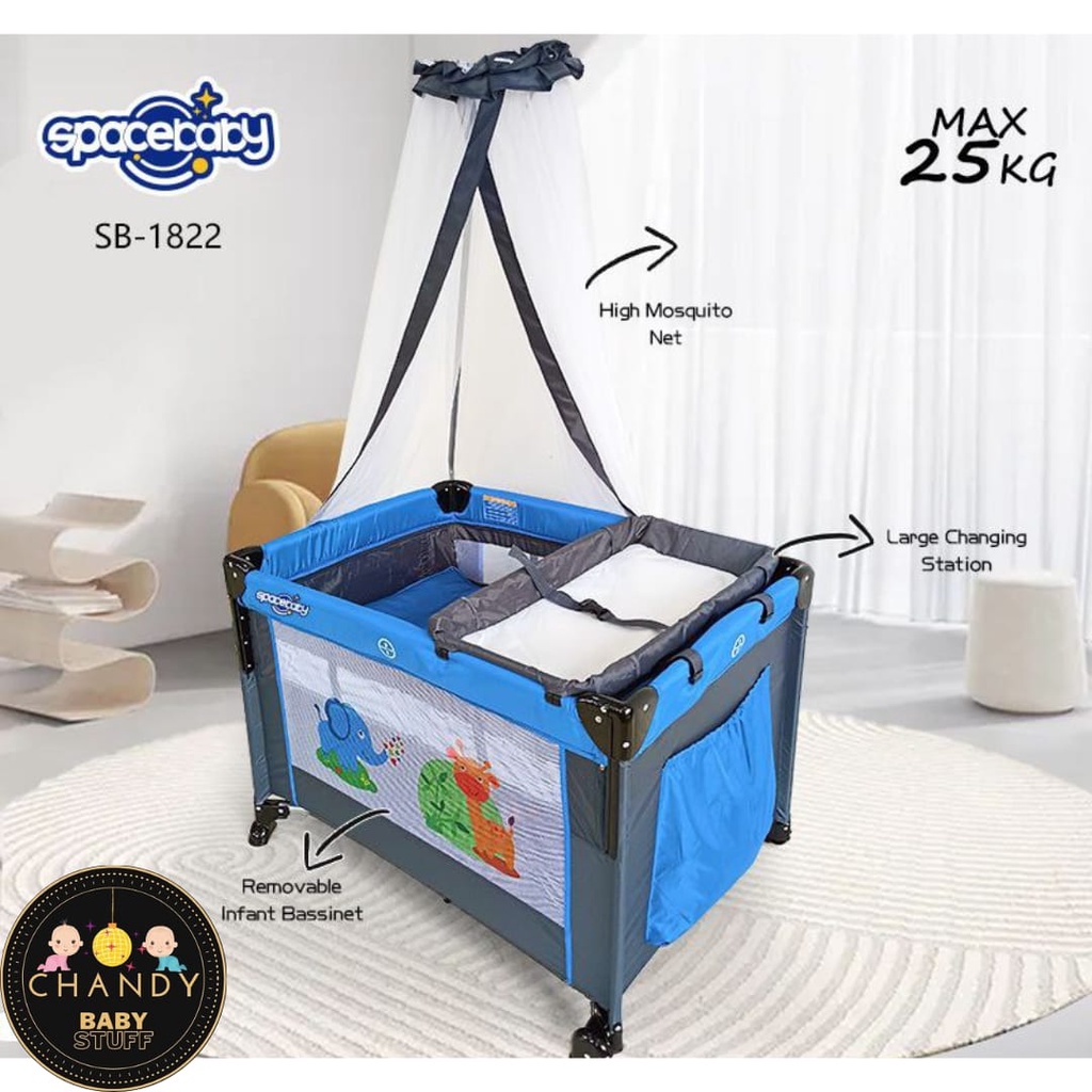 BABY BOX RANJANG BAYI SB 1822 SPACEBABY DENGAN KELAMBU DAN ROCKER UNTUK AYUN