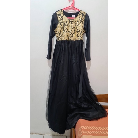 Dress satin brukat Hiram gold