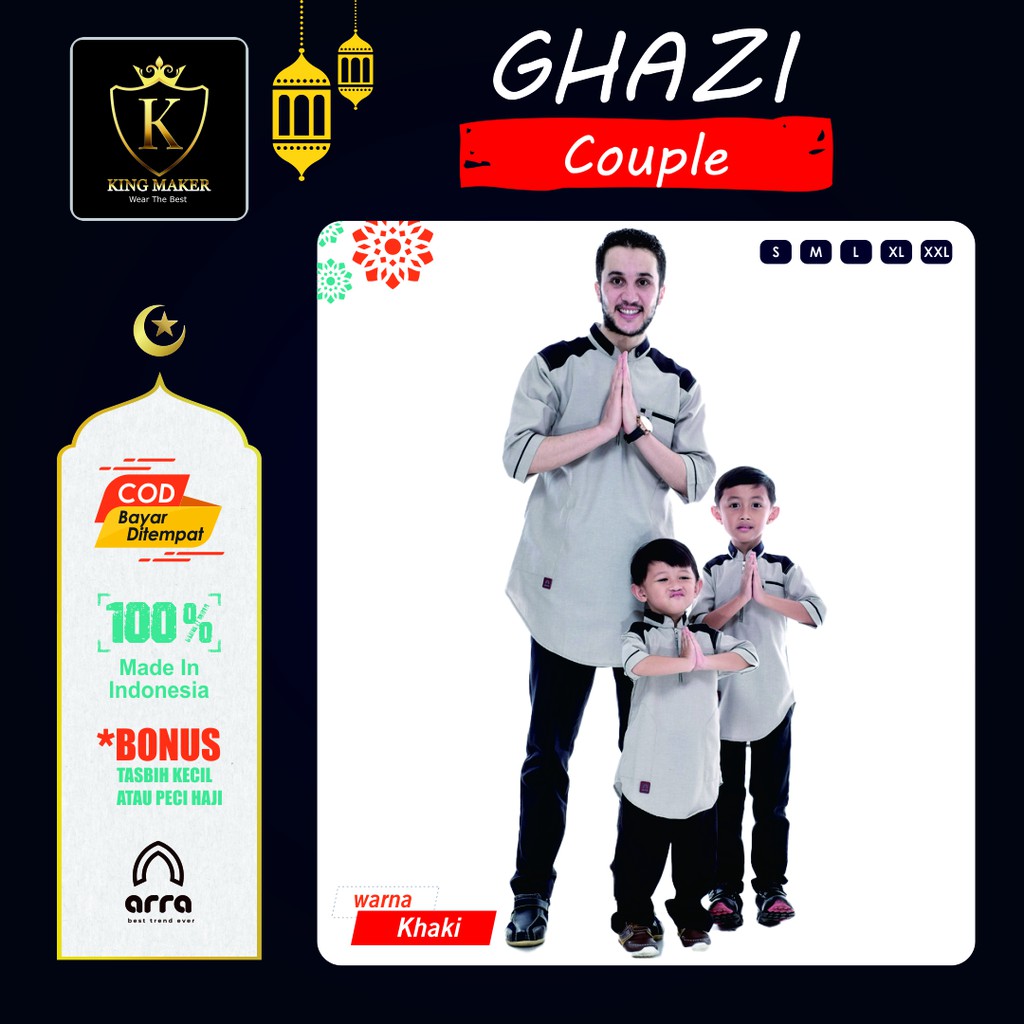 Baju Koko Couple Keluarga Ayah dan Anak lengan Pendek Arra Ghazi Baju Kokoh Muslim Kurta Pakistan