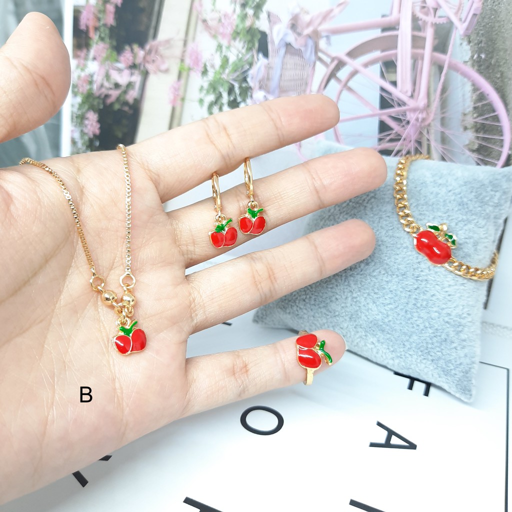 Xuping Anak Set Kalung Anting Cincin Strawberry - BS006