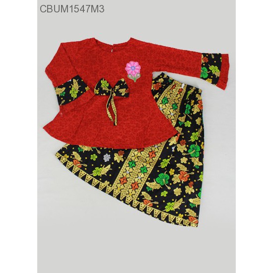 setelan rok n blus batik panjang bahan katun anak warna merah D182